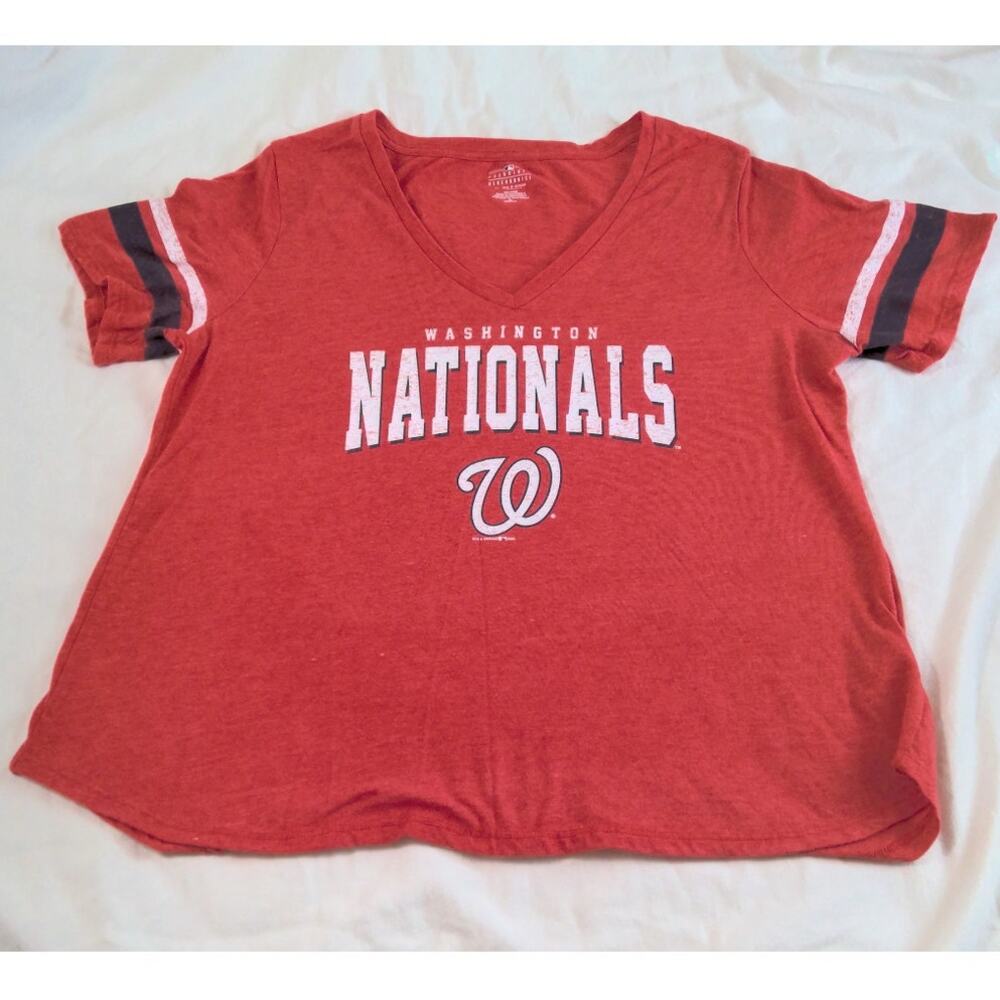 5th & Ocean MLB Merchandise Women's Washington Nationals T Shirt XL Red V Neck